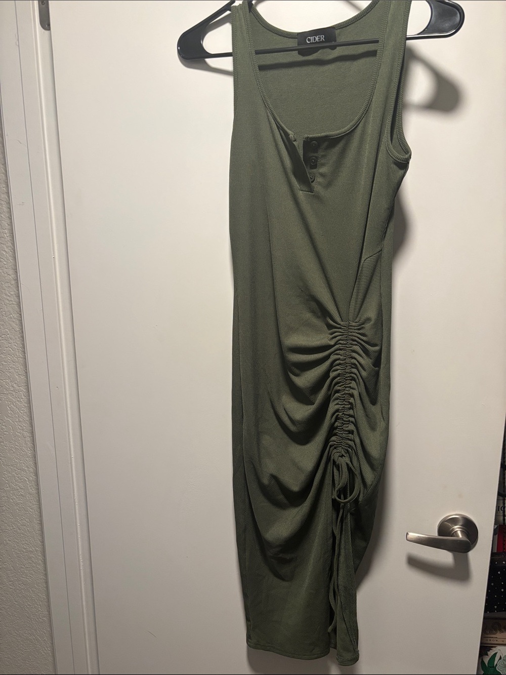 Cider Olive Green Ruched Tank Midi Dress